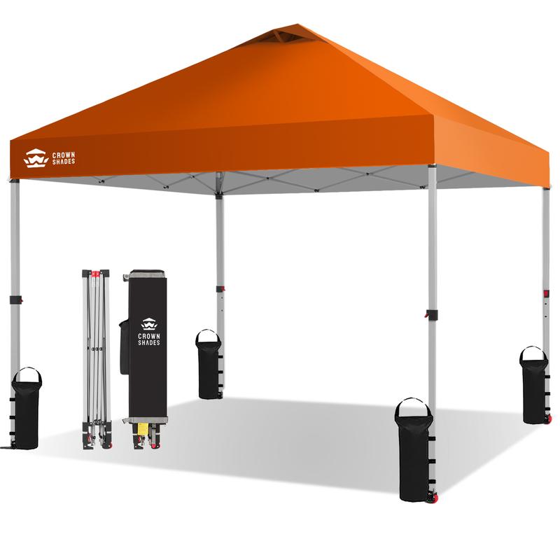 Toldo plegable CROWN SHADES de 10x10 pies, toldo con cierre central patentado de un solo empujón, bolsa de almacenamiento de nuevo diseño, 8 estacas, 4 cuerdas, decoración para el hogar, artículos esenciales para acampar, toldo para el jardín.