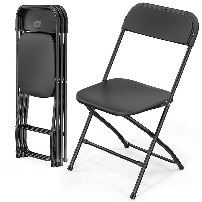 Sillas plegables de plástico VINGLI - Juegos de 4/6/10 piezas, asientos resistentes de color blanco con estructura metálica estable, diseño limpio, muebles de interior que ahorran espacio, fácil plegado, montaje rápido, patas de goma que protegen los suel