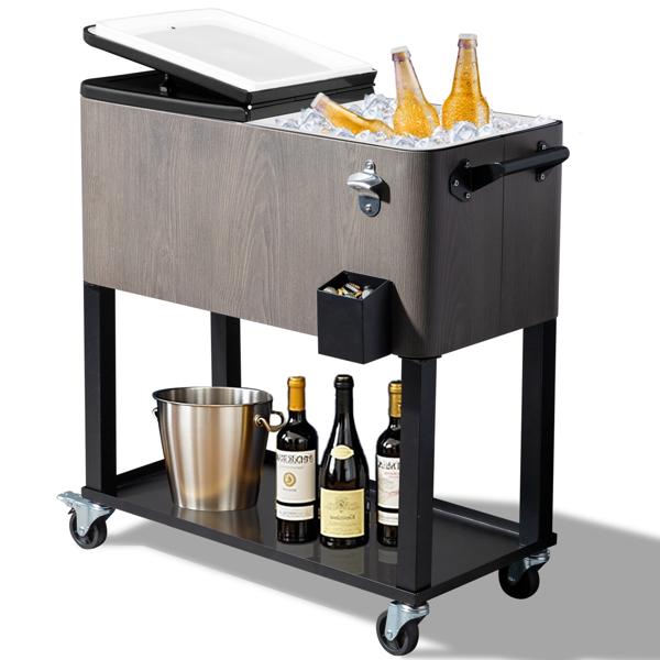 Incubadora con congelador de 80 cuartos con tubo de drenaje, carrito refrigerado con ruedas, recipiente aislado, abridor de botellas y ruedas con freno.