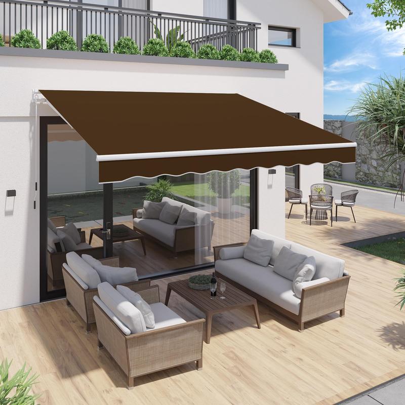 Toldo retráctil manual, resistente al agua, de poliéster, con manivela, para exteriores, ideal para patio, terraza, hogar, jardín o balcón. Toldo estético parasol.