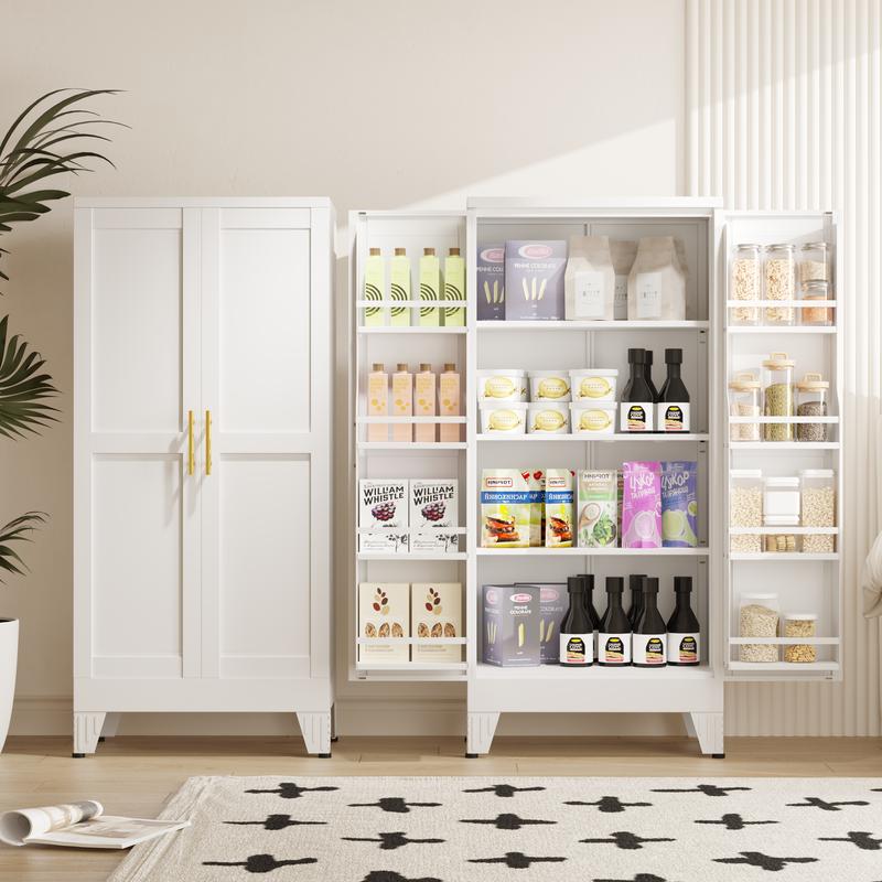 GEITIN Armario de almacenamiento metálico para despensa de cocina de 51,2", armario despensa con puertas y estantes ajustables, armario de almacenamiento de acero para cocina, comedor y sala de estar.