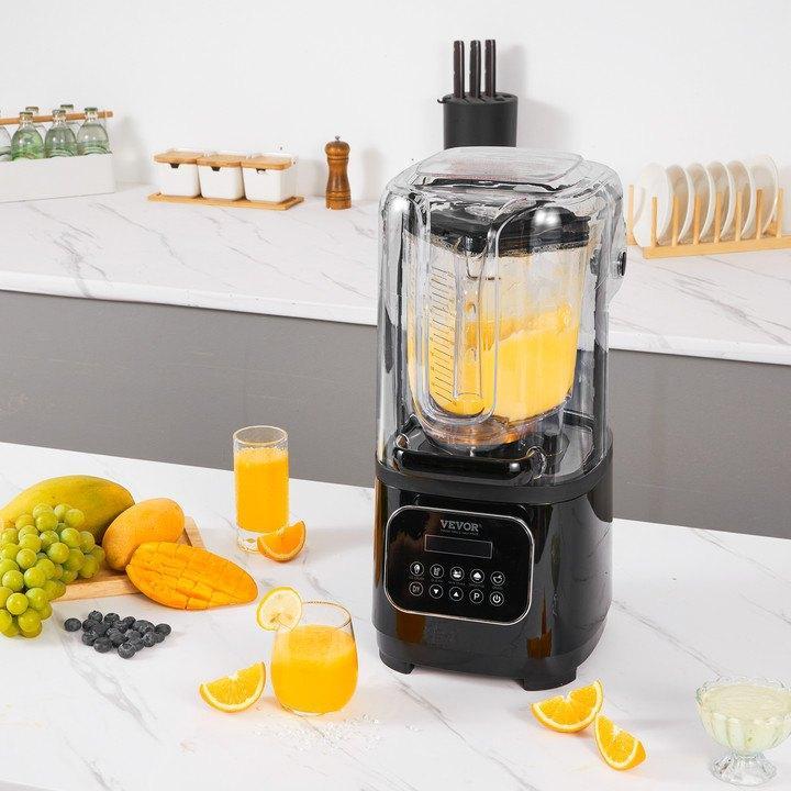 Licuadora profesional VEVOR con pantalla táctil y protector, máquina de jugo multifuncional comercial de mostrador, combo de 68 oz con acero inoxidable, 9 velocidades y juego de cuchillas silenciosas de 5 funciones, para batidos, smoothies, triturar hielo
