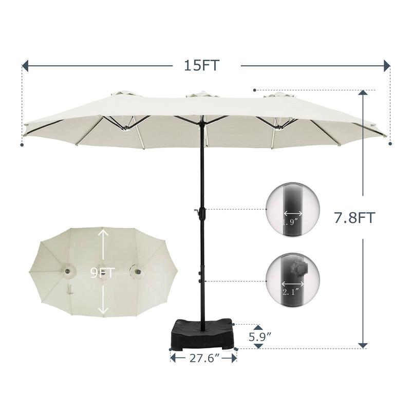 [Ambiente veraniego] Sombrilla de patio extragrande de 4,5 m con doble cara, base y luces LED - Estructura de acero grande, protección UV, base metálica incluida, manivela práctica