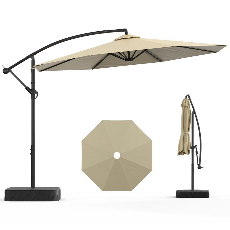 Sombrilla de patio Lilypelle Offset con base, 99% de protección UV, impermeable, para exteriores, ideal para patio, jardín o piscina, 3 metros, con inclinación de 45°, diseño voladizo, summerwins, decoración del hogar, artículos esenciales para acampar, d