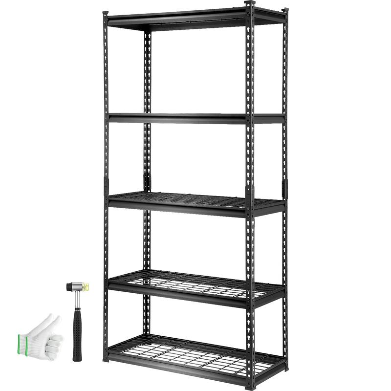 Estantería de almacenamiento ajustable de 5 niveles, capacidad de 907 kg, estantes metálicos resistentes para garaje, organizador de alambre, color negro, 91 cm de largo x 41 cm de ancho x 183 cm de alto para cocina, despensa, sótano, baño y lavandería.