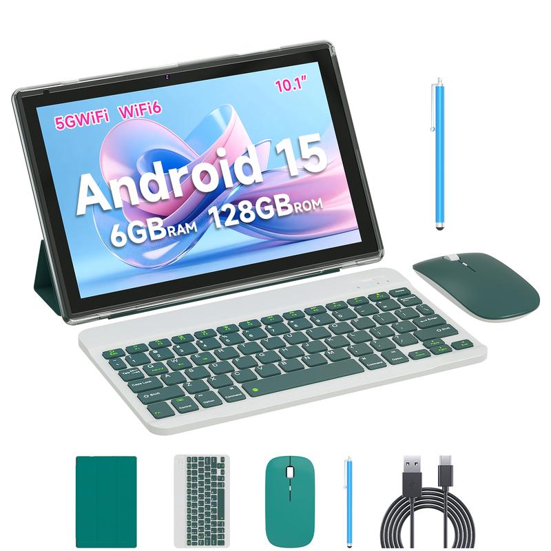 Tablet Android 15.0 de 10,1", 20 GB 6+14 RAM, 128 GB ROM + 1 TB expandible, Octa-Core de 2,0 GHz, WiFi 6 5G y Bluetooth 5.0 con teclado, ratón y lápiz óptico, paquete completo, tabletas perfectas con pantalla táctil.