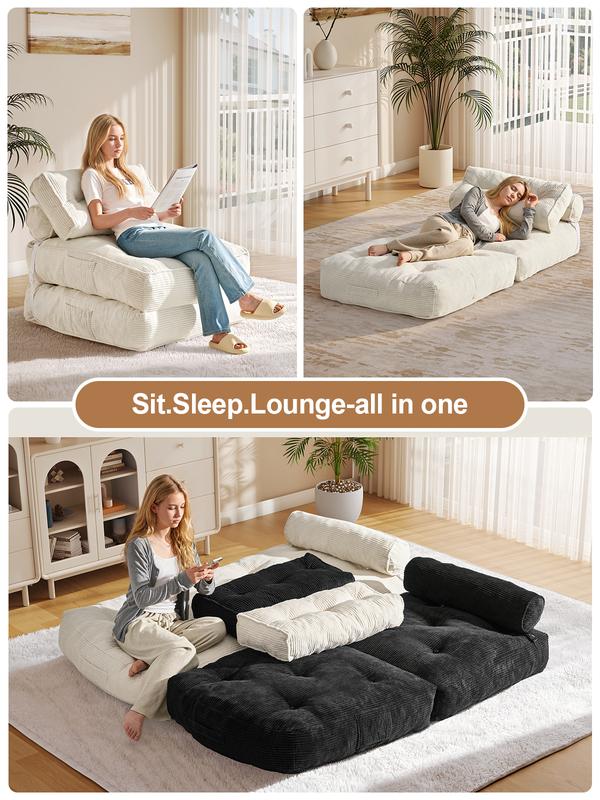 Sofá cama plegable con almohada, sillón convertible con respaldo, sillón cama plegable portátil de pana, cómodo sofá de suelo para sala de estar, individual
