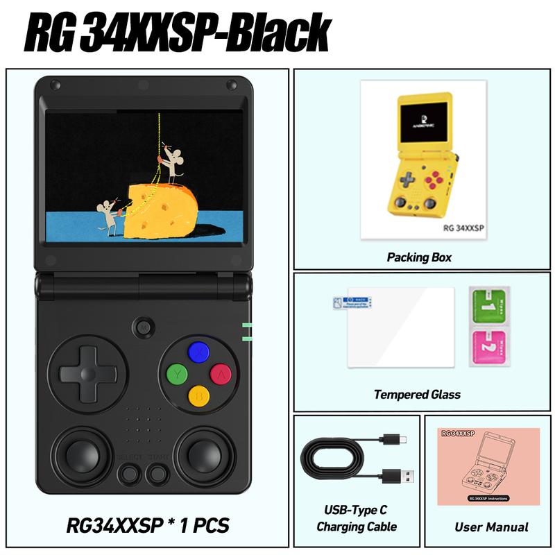 Consola de juegos portátil ANBERNIC RG34XXSP, consola de bolsillo plegable de 3,4 pulgadas, sistema Linux de 64 bits, joysticks dobles, batería de 3300 mAh, rg34xxsp-indigo-64g, Gamer Stuff, caja de regalo navideña para niños, juegos interactivos