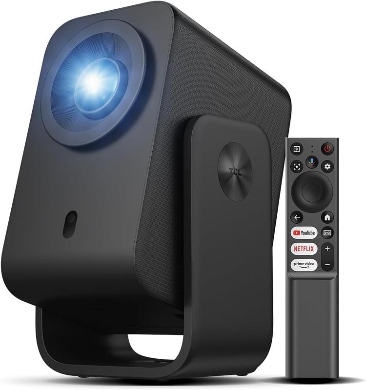 Proyector inteligente TCL C1 con soporte 4K, licencia oficial de Google TV y Netflix, Wi-Fi y Bluetooth, corrección trapezoidal con enfoque automático, resolución nativa 1080p, audio Dolby, miniproyector portátil de 285° para cine en casa.