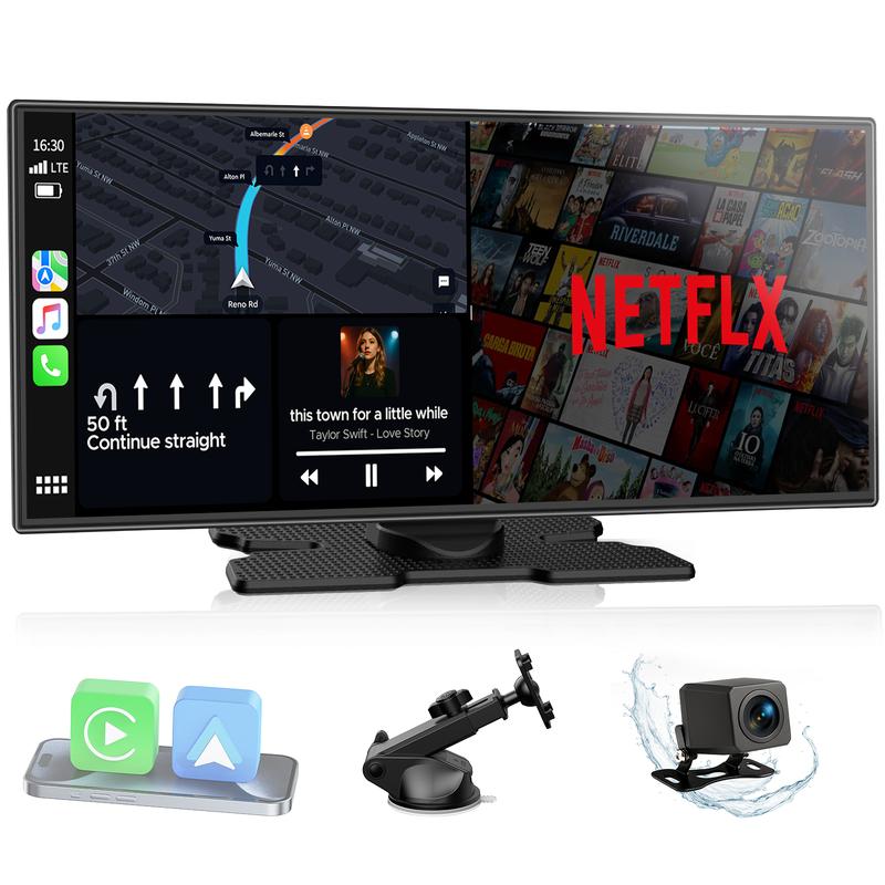 Pantalla inalámbrica CarPlay de 10,25 pulgadas: compatible con las aplicaciones TikTok, Netflix y YouTube, uso de aplicaciones en pantalla dividida, cámara de visión trasera, navegación y asistente de voz. Compatible con iOS 10+ y Android 11+.