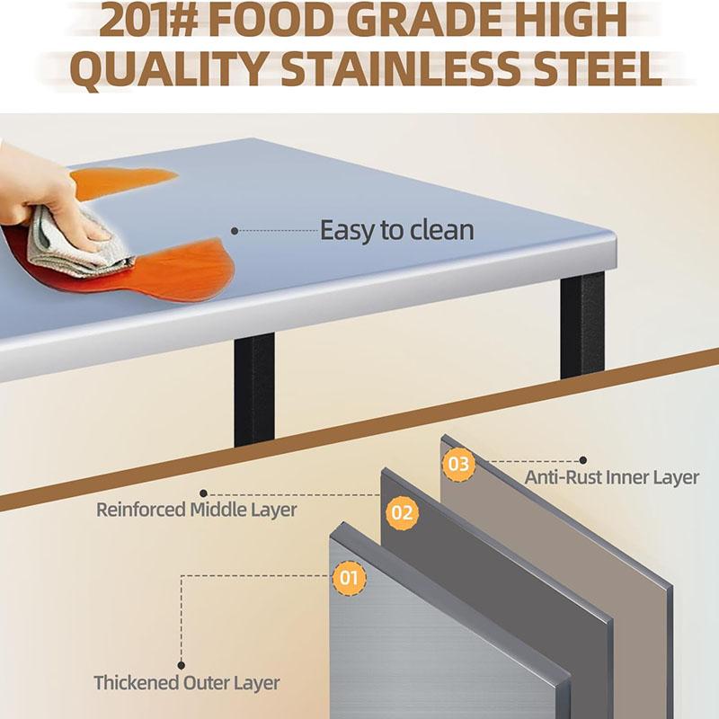Mesa de barbacoa exterior de acero inoxidable con soporte para horno de pizza, mesa plegable de 3 niveles con ruedas, isla de cocina portátil para apartamentos, estudios y cocinas en el patio trasero, acabado negro.