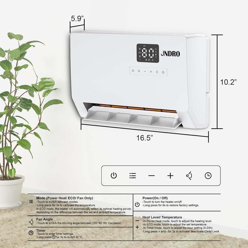 Calefactor de pared inteligente, calefactor eléctrico de calentamiento rápido de 1500 W para uso en interiores, calefactor de panel montado en la pared con modos de oscilación, temporizador de 24 horas con protección contra sobrecalentamiento para dormito