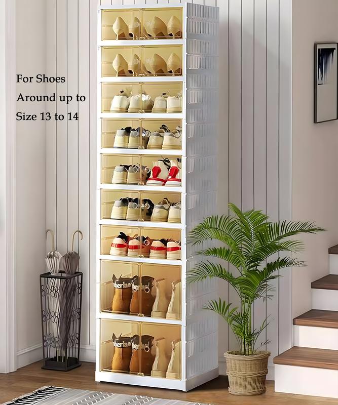 La revolución del zapatero transparente de 9 niveles de NLDD: organizador plegable y expandible para 18 pares, accesorio compacto para armario con cajas transparentes y ruedas. Organizador de zapatos de plástico Springtok con luz para armario.