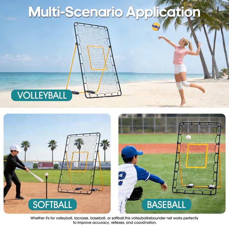 Red de rebote para voleibol Sweetcrispy de 2,1 x 1,2 m, entrenador portátil con estructura de acero y red de alta resistencia, 5 ángulos ajustables para adultos, playa y parque, voleibol, todas las edades, montaje portátil, multideporte, buen rebote, devo