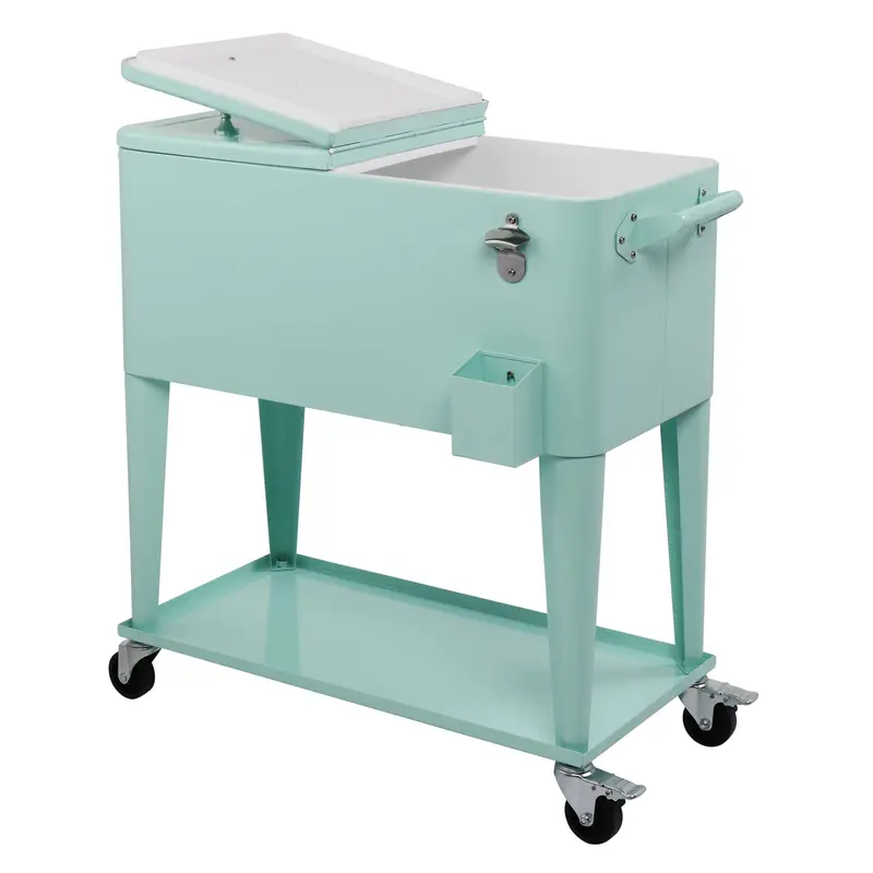 Nevera portátil con ruedas VINGLI de 80 cuartos, ideal para fiestas en el patio, con estante, dispensador de bebidas con abridor de botellas y pipa de agua. Regalo para el Día del Padre.