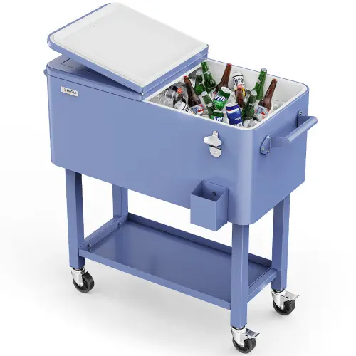 Nevera portátil con ruedas VINGLI de 80 cuartos, ideal para fiestas en el patio, con estante, dispensador de bebidas con abridor de botellas y pipa de agua. Regalo para el Día del Padre.