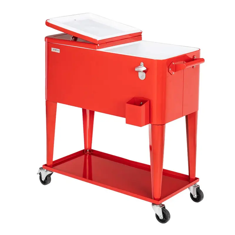 Nevera portátil con ruedas VINGLI de 80 cuartos, ideal para fiestas en el patio, con estante, dispensador de bebidas con abridor de botellas y pipa de agua. Regalo para el Día del Padre.