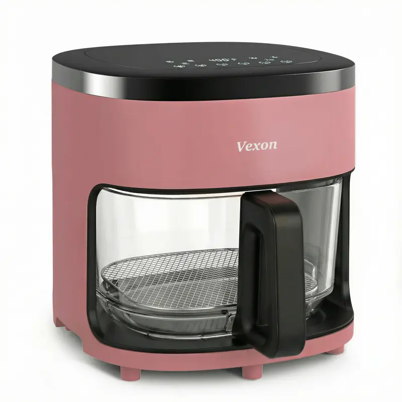 Freidora de aire VEXON Aesthetic de cristal rosa de 4,5 litros – Freidora de aire digital 6 en 1 con ventana de visualización, 97 % menos de aceite, silenciosa y fácil de limpiar, un regalo perfecto para tu hija.