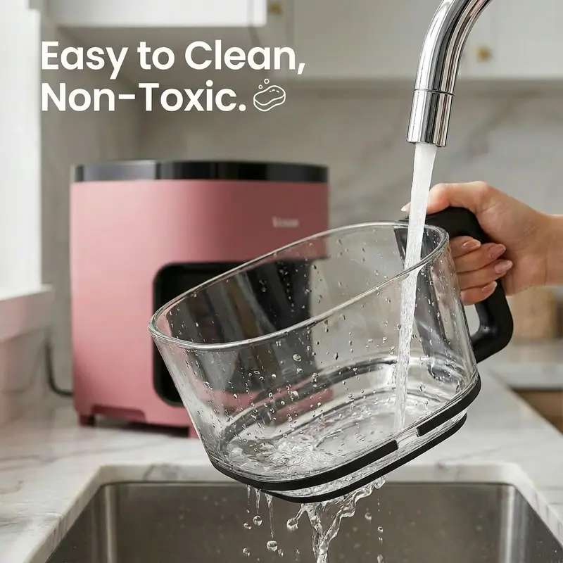 Freidora de aire VEXON Aesthetic de cristal rosa de 4,5 litros – Freidora de aire digital 6 en 1 con ventana de visualización, 97 % menos de aceite, silenciosa y fácil de limpiar, un regalo perfecto para tu hija.