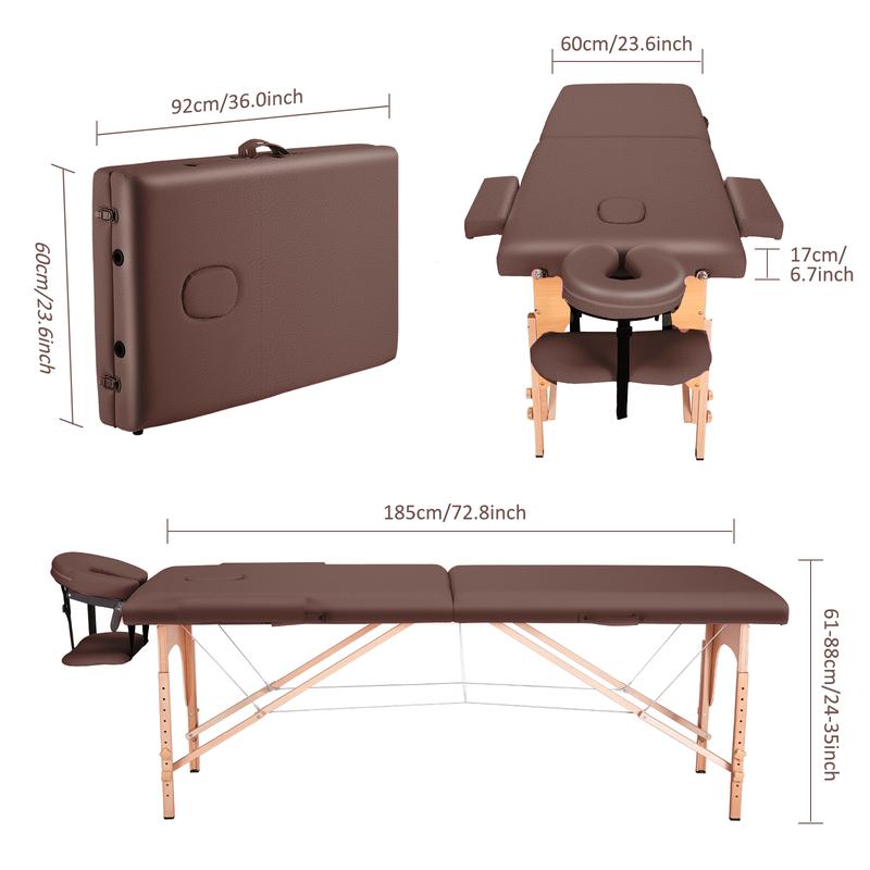 Mesa de masaje portátil ancha, sillón reclinable plegable de 213 cm (84 pulgadas), camilla de spa ajustable en 9 alturas con estuche de transporte, reposacabezas, color marrón (muebles para camping y senderismo).