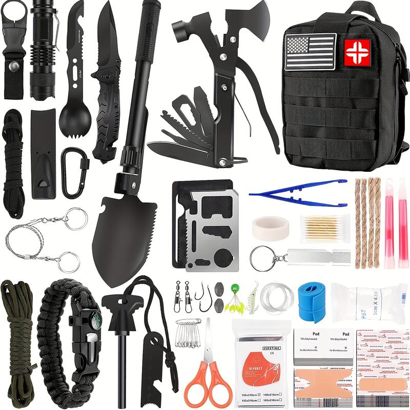Kit de supervivencia de emergencia y botiquín de primeros auxilios, kit de supervivencia 149 en 1 para el Día del Padre: equipo de emergencia de grado militar con suministros de primeros auxilios y equipo con bolsa Molle, regalo de Navidad para hombres, p
