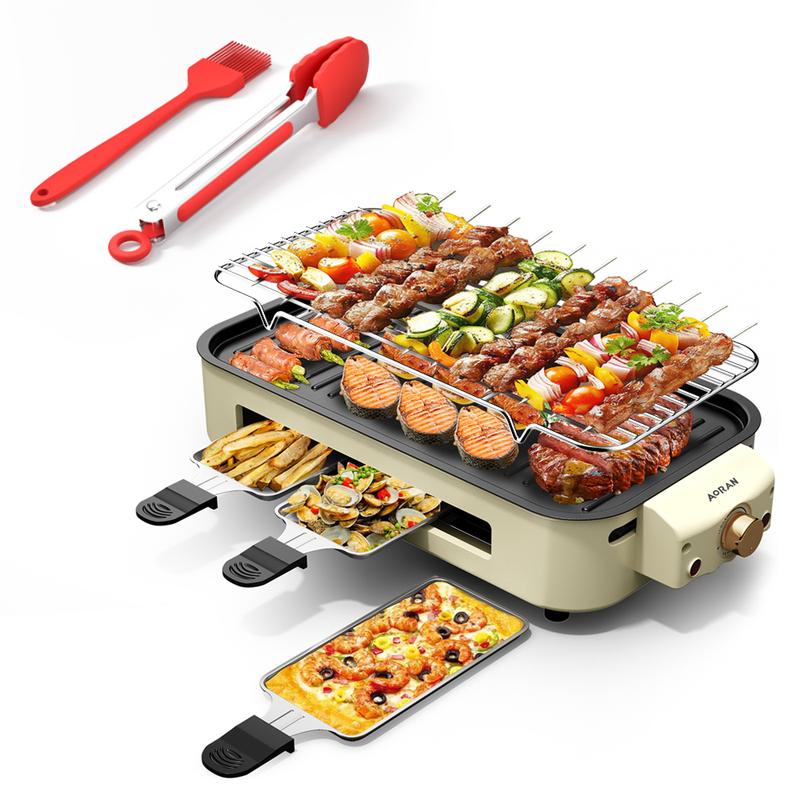 Parrilla eléctrica de interior sin humo AORAN KITCHEN de 1800 W con revestimiento antiadherente, plancha universal de acero inoxidable para barbacoa coreana en casa, multifuncional.