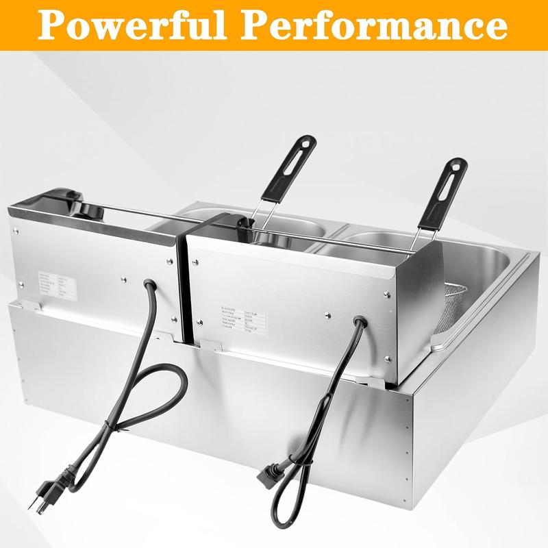 Freidora de doble cesta de 3400 W - Freidora eléctrica de acero inoxidable de 12 L con control de temperatura independiente, depósitos de aceite desmontables y tubos calefactores en forma de U.