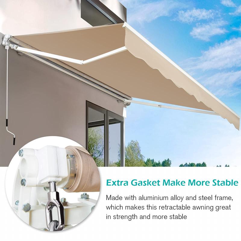 Toldo retráctil manual, resistente al agua, de poliéster, con manivela, para exteriores, ideal para patio, terraza, hogar, jardín o balcón. Toldo estético parasol.
