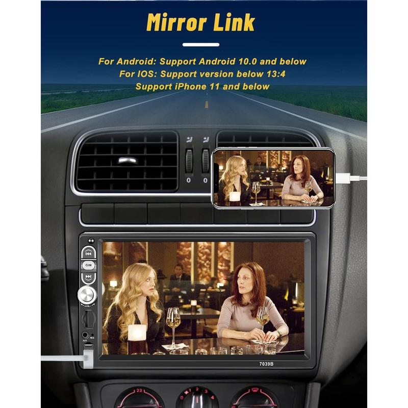 Autoestéreo DIN de 7 pulgadas con Carplay, Android Auto, Bluetooth, pantalla táctil 5.1, receptor de audio para automóvil con Mirror Link, radio FM, SWC, USB, AUX, tarjeta TF y cámara de reversa HD de 12 LED, SummerVibes, regalo del día del padre.