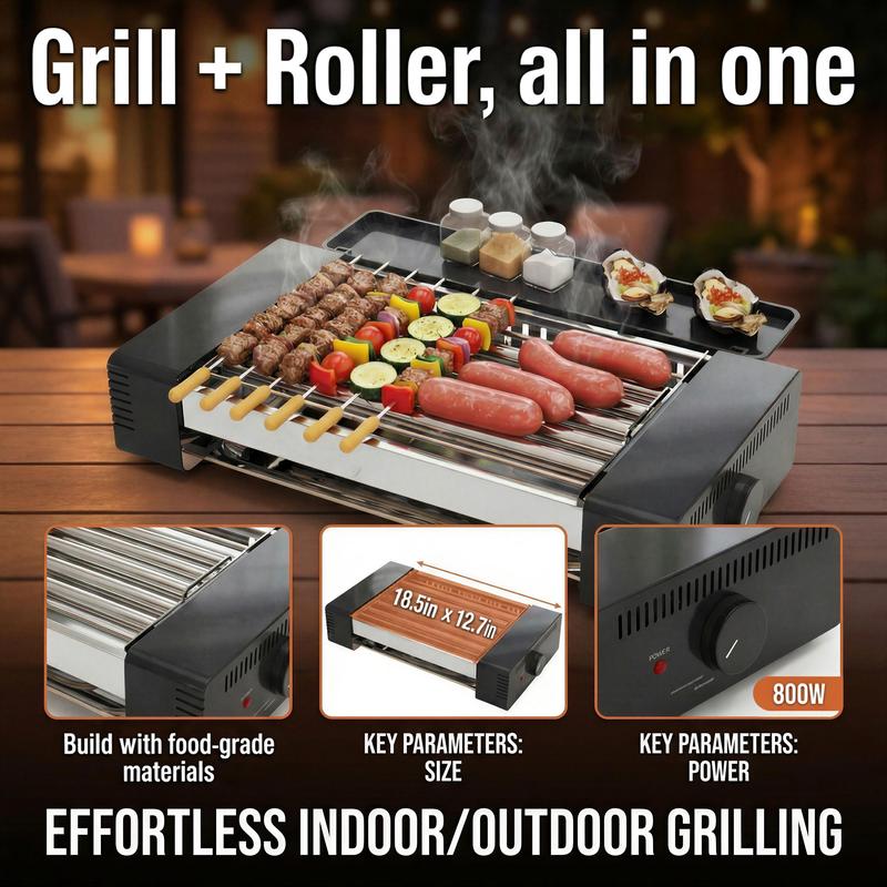 Parrilla eléctrica 2 en 1 para perritos calientes TMWINGS, parrilla eléctrica de interior con plancha antiadherente, parrilla barbacoa sin humo para perritos calientes, salchichas, bratwurst, kebabs, brochetas y salchichas de desayuno, barbacoa portátil d