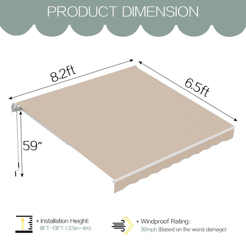 Toldo retráctil manual, resistente al agua, de poliéster, con manivela, para exteriores, ideal para patio, terraza, hogar, jardín o balcón. Toldo estético parasol.