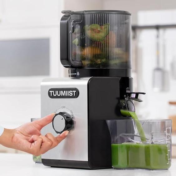 Extractor de jugo de prensado en frío TUUMIIST - Con pantalla táctil de 16,5 cm de ancho o manual, o extractor de jugo de frutas de prensado en frío manual de 18 cm de ancho, para frutas enteras, 30 % más de jugo, alto rendimiento, masticación lenta, gran