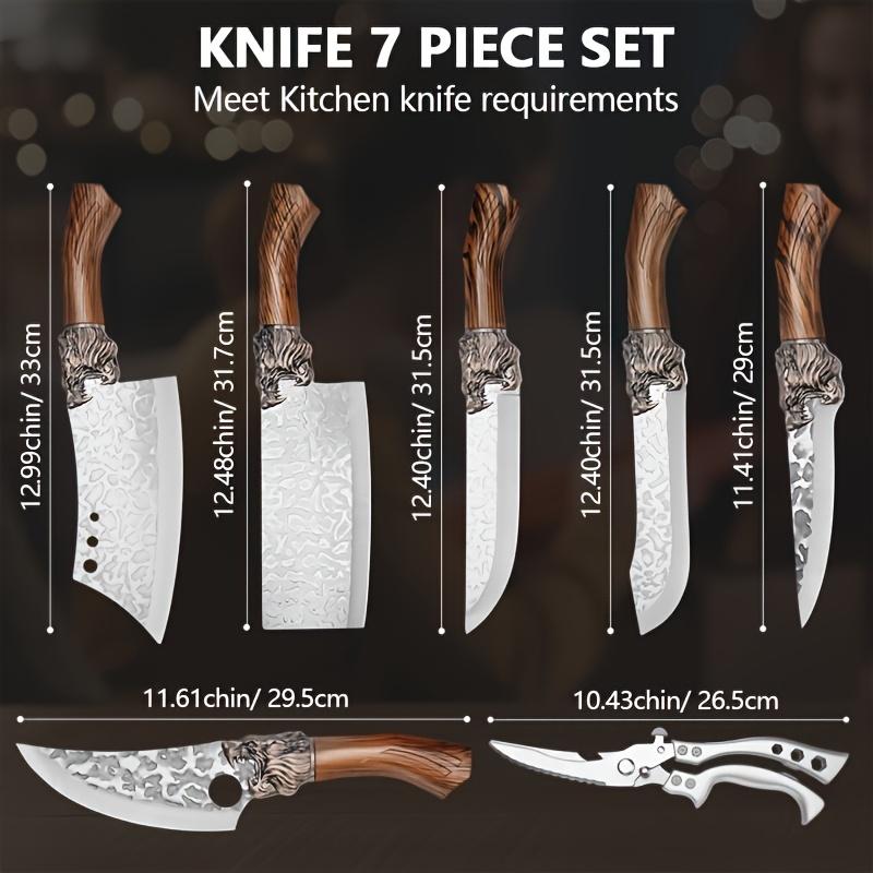 7 piece set, knife, multi-functional set, hotel gift set, outdoor camping car set, scissors, steak knife, beef knife pork knife, chicken and duck meat knife, can easily cut meat, fruit knife, plastic handle upgraded design grip