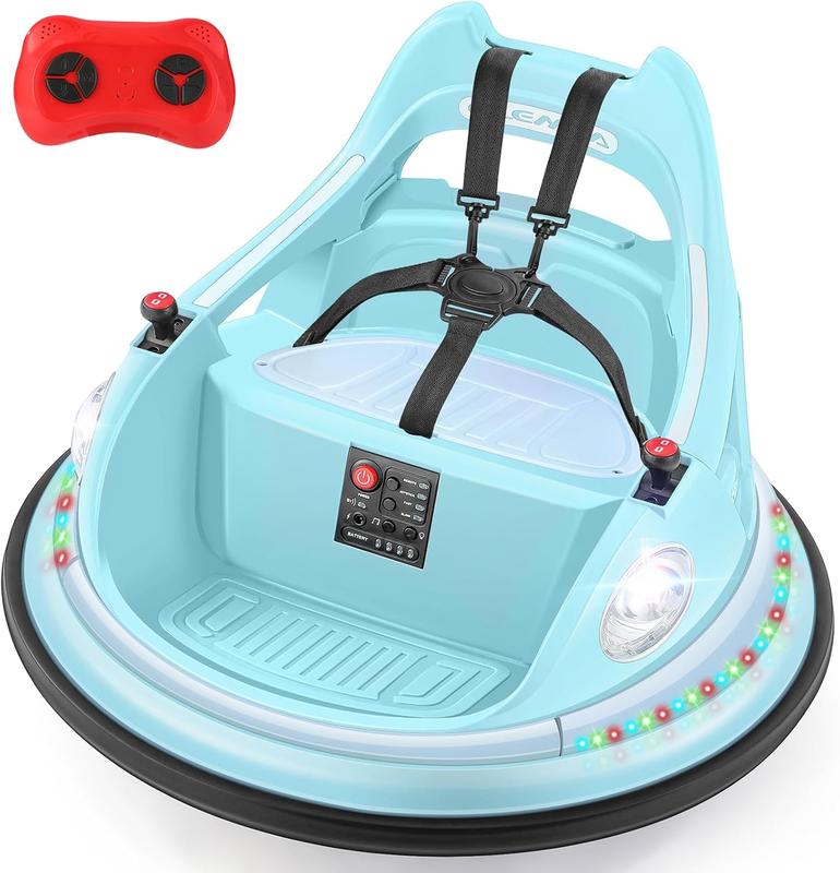 Coche de choque de 12 V para niños pequeños, juguete eléctrico infantil con mando a distancia, 2 velocidades, giro de 360°, luces LED, música y pegatinas personalizables, regalo para niños y niñas de 3 a 6 años.