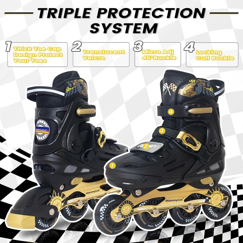 Patines en línea Nattork para niños y niñas (de 6 a 12 años): patines de velocidad ajustables en 4 tallas con ruedas de poliuretano brillantes de rodadura suave, patines en línea agresivos de alto rendimiento.