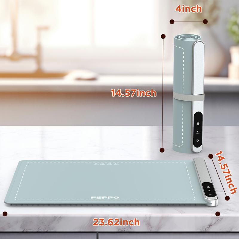 Alfombrilla eléctrica para calentar alimentos FEPPO actualizada con 6 niveles de temperatura y temporizador de 6 horas, calentamiento rápido de toda la superficie, calentador de alimentos enrollable para fiestas y bufés.