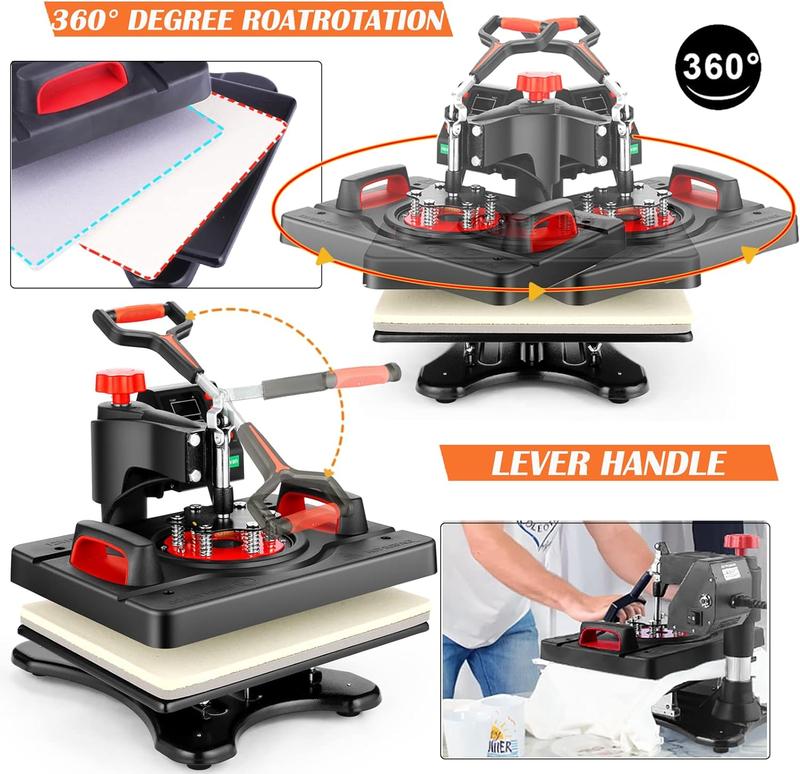 Máquina de sublimación profesional AKEYDIY de 15" x 12", con brazo giratorio, para impresión de camisetas, transferencia térmica, máquina de prensa de calor digital para vasos, camisetas, tazas, sombreros, platos y gorras. Regalos de Navidad para amantes