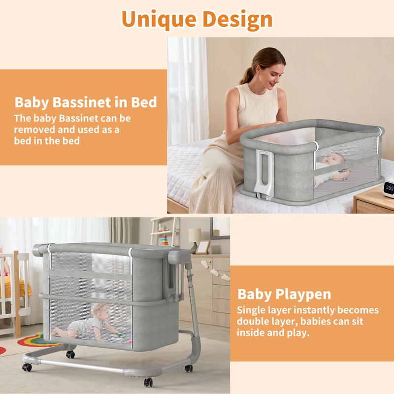 Cuna mecedora eléctrica para bebé, cuna automática Bluetooth con ruedas, cuna ajustable en 4 alturas, cuna colecho, cuna inteligente con ruedas de 5 velocidades para recién nacidos, cuna portátil para guardería infantil.