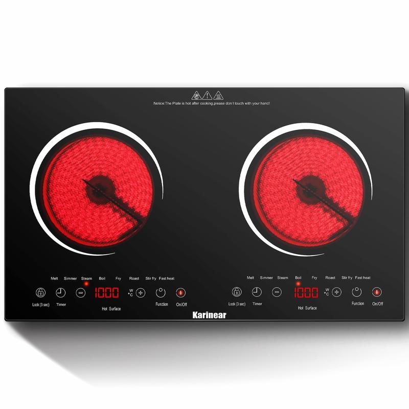 Placa de cocina eléctrica portátil multifunción Karinear de 2 quemadores, cocina eléctrica con control táctil, bloqueo de seguridad para niños, temporizador, protección contra sobrecalentamiento, electrodoméstico de cocina, placa de cocina portátil.