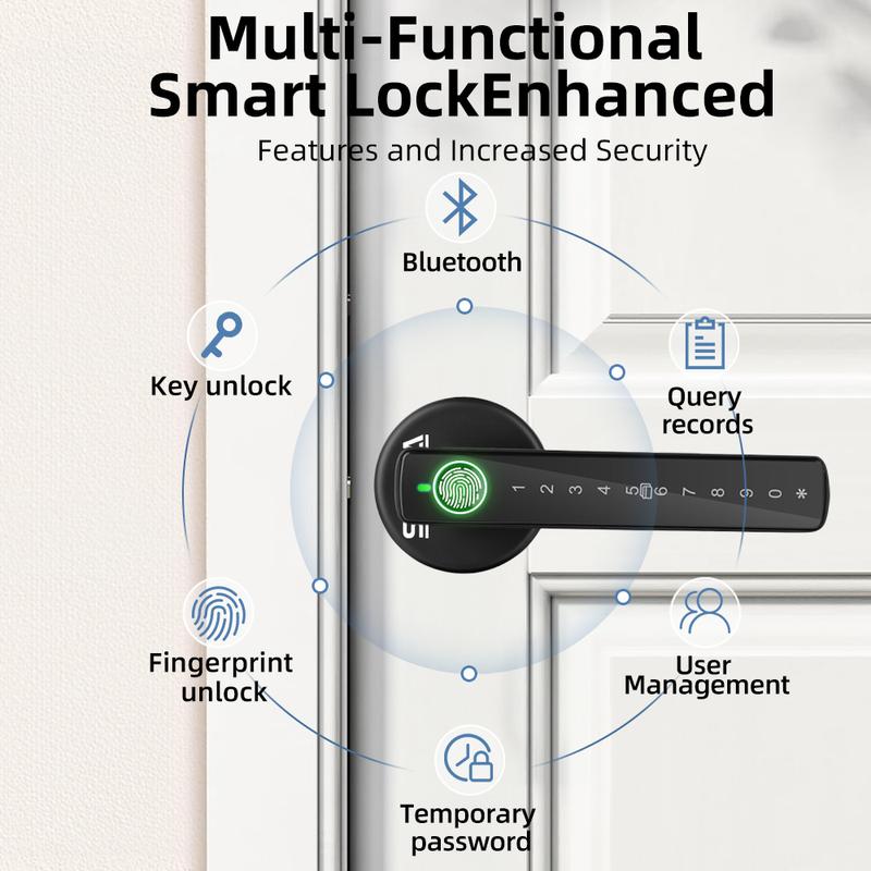 Cerradura de puerta inteligente con huella dactilar, manija de entrada sin llave, tecnología biométrica, perilla de control por aplicación para habitación, garaje, oficina, apartamento, almacenamiento local de datos, cerradura de puerta sin llave, cerradu