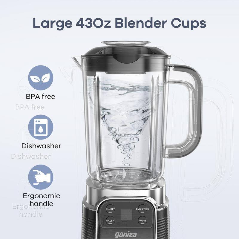 Licuadora profesional para batidos, motor de 1100 W, 25000 RPM, 8 programas automáticos para frutas congeladas y hielo, 1,9 litros (64 oz), licuadora de mostrador 12 en 1, apta para lavavajillas, procesador de alimentos, licuadora multifuncional Nutribull