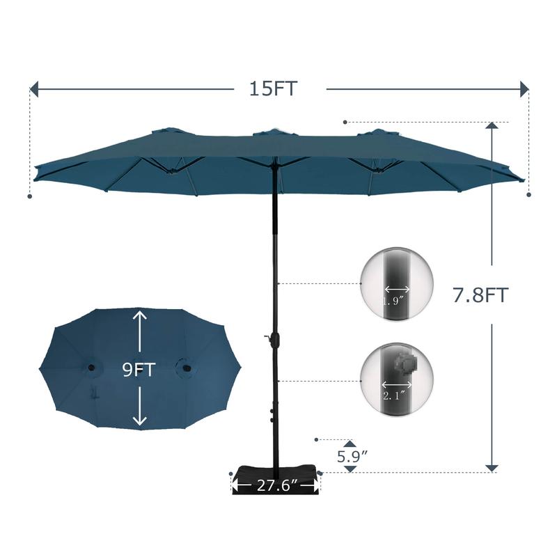 [Ambiente veraniego] Sombrilla de patio extragrande de 4,5 m con doble cara, base y luces LED - Estructura de acero grande, protección UV, base metálica incluida, manivela práctica