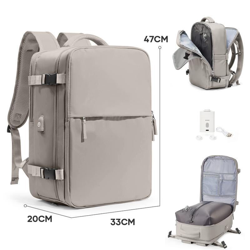 Mochila de viaje con cierre hermético al vacío, diseño unisex, tamaño homologado como equipaje de mano para viajes en avión, mochila portátil con bomba y sistema de vacío, color negro/verde/gris-marrón.