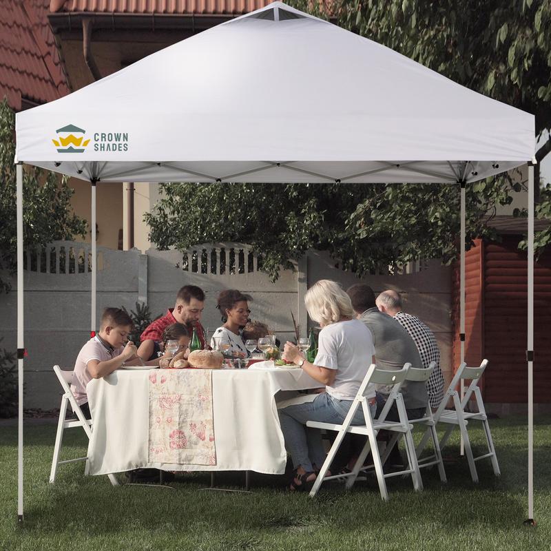 Toldo plegable CROWN SHADES de 10x10 pies, toldo con cierre central patentado de un solo empujón, bolsa de almacenamiento de nuevo diseño, 8 estacas, 4 cuerdas, decoración para el hogar, artículos esenciales para acampar, toldo para el jardín.
