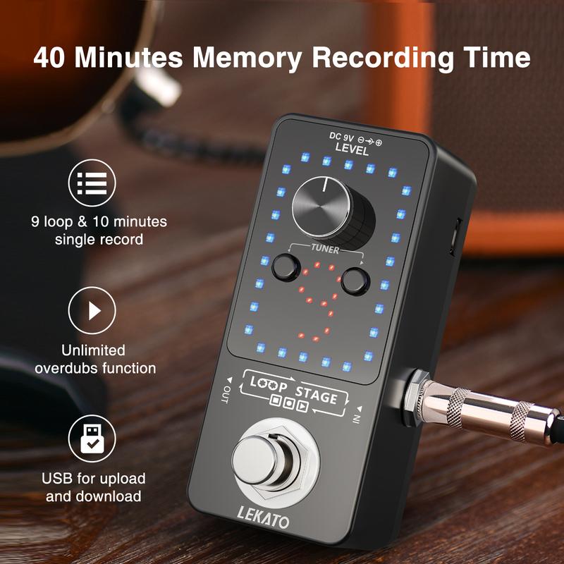 Pedal looper de guitarra LEKATO, set de pedales de efectos para guitarra con bucle simple de 5 minutos, 3 bucles de 18 minutos, 9 bucles de 30 minutos, función de grabación, sincronización y afinador.