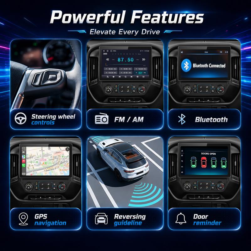 Autoestéreo de 13.1" para Chevy Silverado y GMC Sierra 2014-2018: CarPlay/Android Auto inalámbrico, navegación GPS (se requiere una caja de fibra óptica adicional para el sistema Bose).