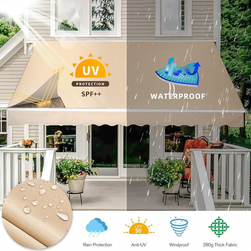 Toldo retráctil manual, resistente al agua, de poliéster, con manivela, para exteriores, ideal para patio, terraza, hogar, jardín o balcón. Toldo estético parasol.