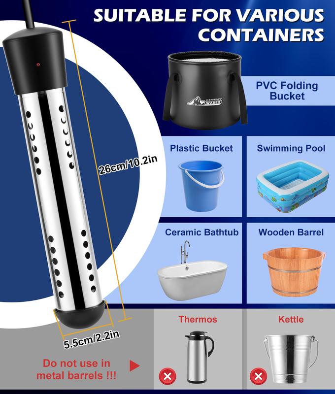 Ducha portátil mejorada 2026 para camping con calentador, ducha de camping recargable con pantalla LED inteligente, cubo plegable de 5 galones, 4 modos de rociado, ducha portátil para viajes, baño de mascotas, lavado de autos