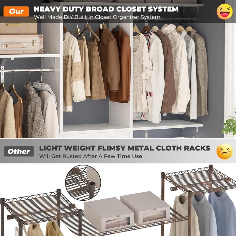 Armario vestidor Cyclysio de 152 cm de ancho con 3 compartimentos - Organizador de armario resistente de 1,5 m con cajones, barras para colgar ropa, 3 estantes y paneles ajustables, muebles para espacios pequeños, ideas de organización del hogar para habi