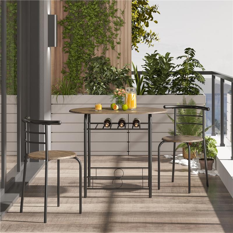 Juego de mesa de comedor de 3 piezas, mesa de cocina y sillas para 2 personas con patas de acero y estante de almacenamiento para cocina, apartamento o espacio pequeño.